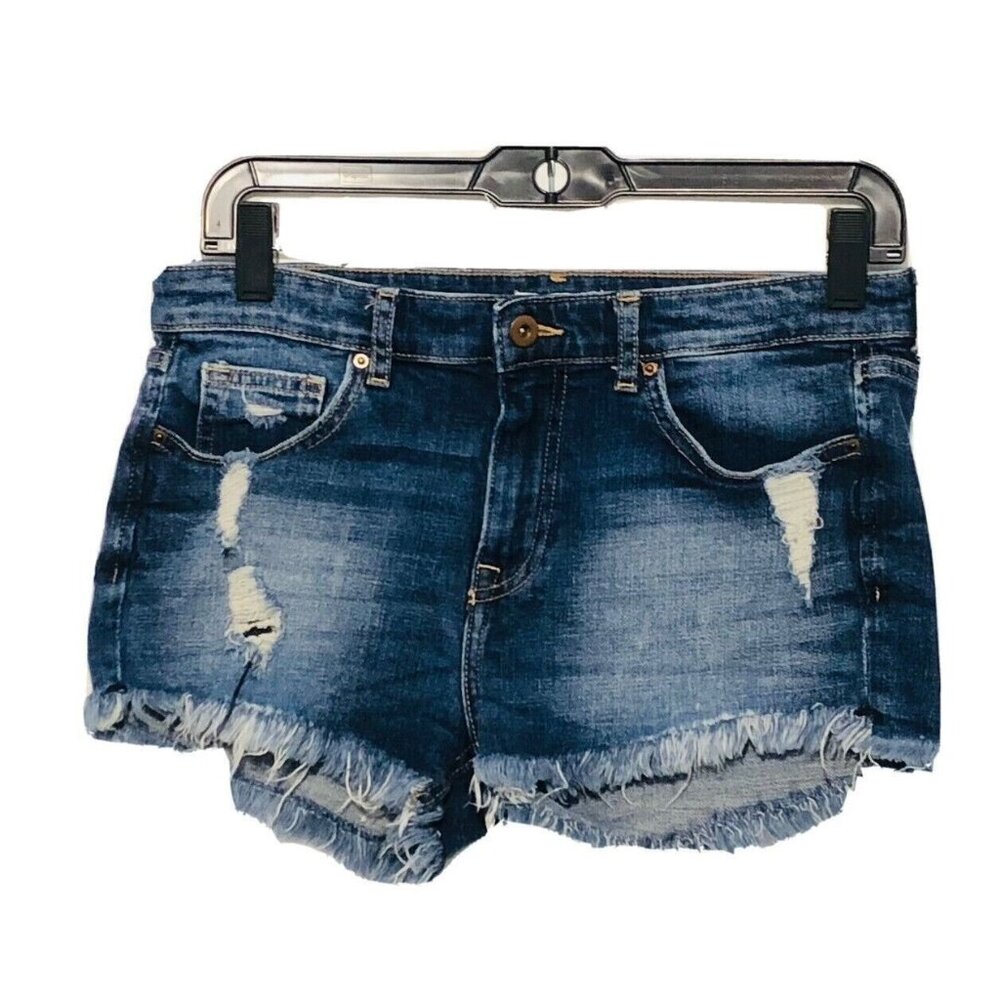 H&M Womens Jean Shorts Size 6 Short Shorts Distressed Mid Rise Denim Blue